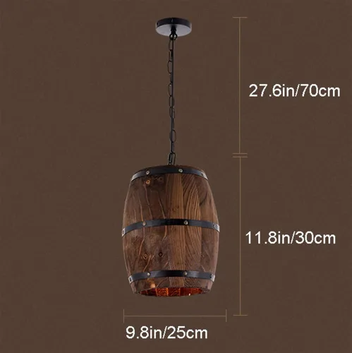 Miniatura 6 de Lámpara colgante de barril de madera antigua para decoración de interiores, lámpara colgante de techo retro industrial ajustable para sala de estar
