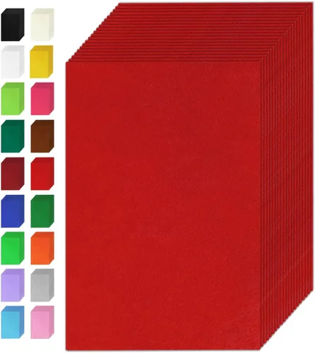 Hojas de tela de fieltro rojo, 20 piezas de 7 x 11 pulgadas, 0.039 pulgadas de grosor de colores surtidos para manualidades de costura para