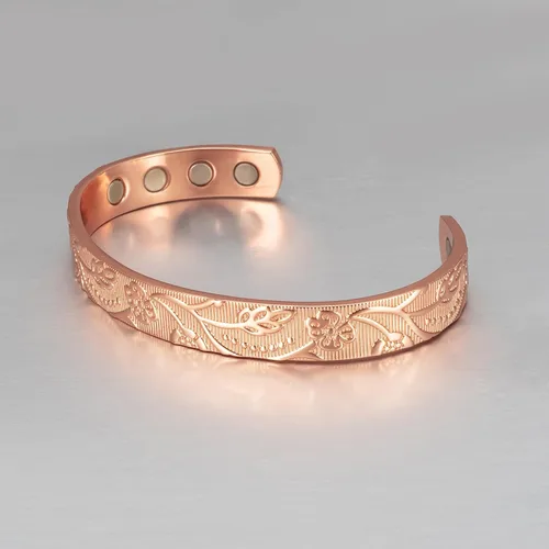 Miniatura 2 de Pulsera de cobre para mujer, 6.5 pulgadas, flor de cobre puro, ajustable, con imanes, regalo de joyería de cobre (1042)
