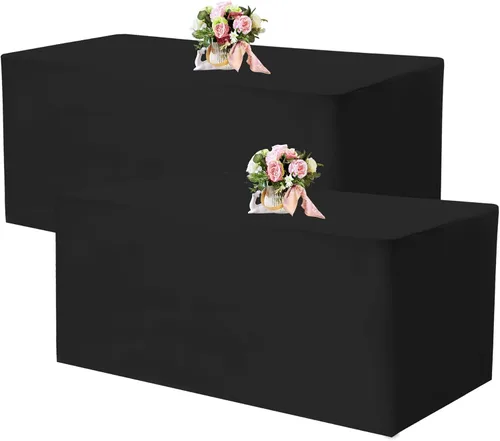 Paquete de 2 manteles ajustables de 48 x 30 pulgadas, manteles rectangulares para mesas de 4 pies, mantel de tela de poliéster lavable para fiestas,
