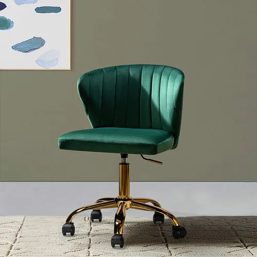 Miniatura 7 de TINA'S HOME Sillas de escritorio de oficina con ruedas y base dorada, moderna silla de oficina sin brazos de terciopelo, silla giratoria ajustable
