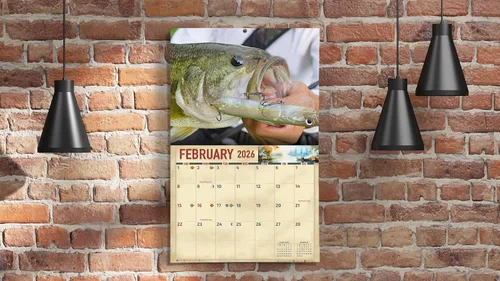 Miniatura 6 de Calendario de pared de pesca de lubina 2026, 16 meses, tamaño XL, 14 x 22, trofeo de agua dulce boca larga y lubina de boca pequeña, calendarios The