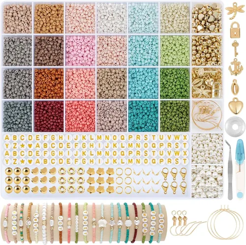 Miniatura 9 de TEXGIZRLY Cuentas de semillas de vidrio de 3 mm para hacer joyas, kit de fabricación de pulseras de amistad para niñas y adultos, kit de cuentas