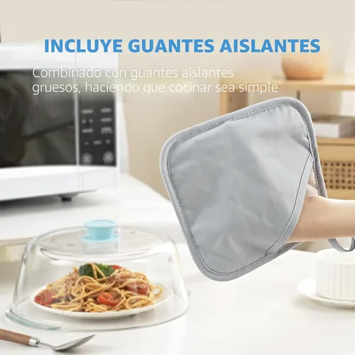 Miniatura 4 de Tapa alta de vidrio para microondas contra salpicaduras para alimentos con orificio de ventilación 100% segura para alimentos, tapa protectora