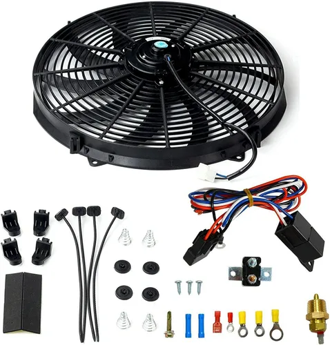 Ventilador eléctrico para radiador de 16 pulgadas, ventilador eléctrico de 10 aspas 3000 CFM para automóvil, negro, con kit de termostato, cableado,