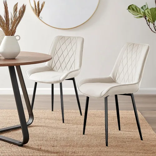 Miniatura 26 de Furniturebox - Juego de 2 sillas de comedor Pesaro, terciopelo crema, plateado, patas de metal cromado, modernas, contemporáneas, de lujo, sillas