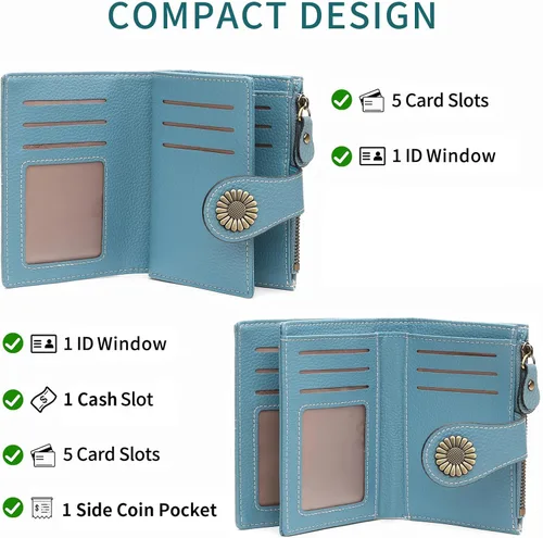 Miniatura 159 de SENDEFN - Billetera pequeña de piel auténtica para mujer, diseño plegable con ventana para tarjeta de identificación