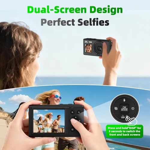 Miniatura 2 de Cámaras digitales de 5K 80MP para fotografía con pantalla dual, cámara de enfoque automático para vlogging para YouTube, cámara compacta de apuntar