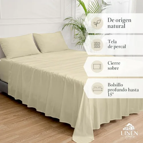 Miniatura 3 de Linen Home - Juego de sábanas estampadas mezcla de algodón percal y lyocell, prelavadas, individual, 3 piezas, 1 encimera, 1 bajera de bolsillo