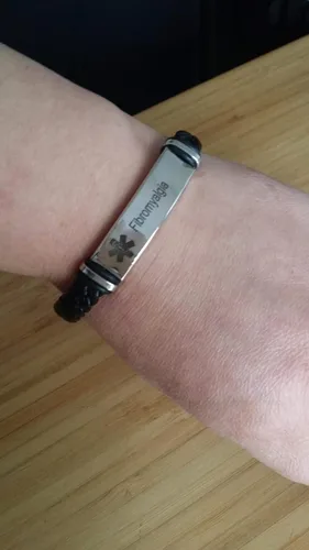 Miniatura 3 de Murinsar Pulsera de cuero con nombre personalizado grabado en hielo, para concienciación de enfermedades, alarma de identificación, salvavidas