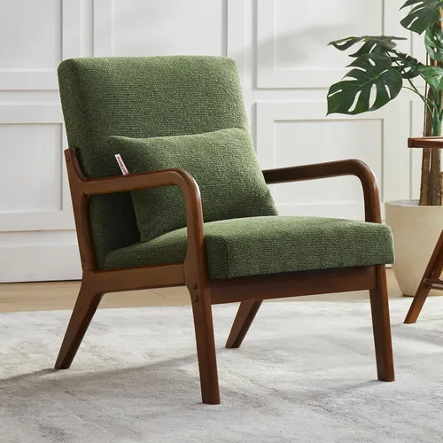 Miniatura 13 de Achicsofar Silla decorativa moderna de mediados de siglo con almohada de apoyo lumbar, patas de madera, tapizadas de piel sintética, cómodo cojín