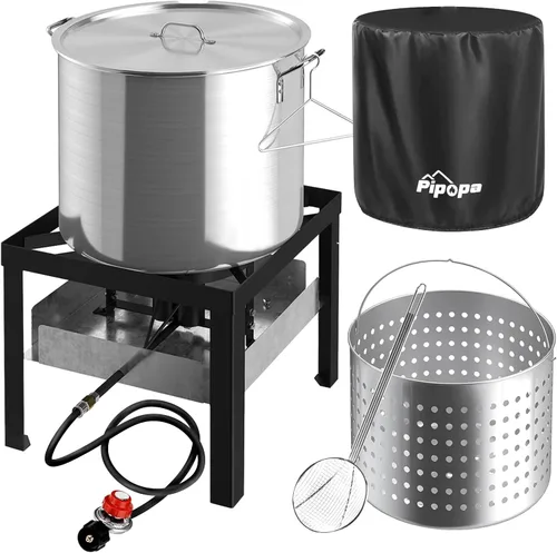 Miniatura 10 de Freidora al Aire Libre de 30QT y 10QT Freidora de Pavo Olla para Hervir Mariscos Incluye Tapa y Escumador Quemador de Propano de 50,000BTU