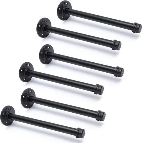 Miniatura 9 de Soportes industriales de tubo de hierro negro de 3/4 pulgadas, soportes rústicos para colgar en la pared, soportes de tubería personalizados