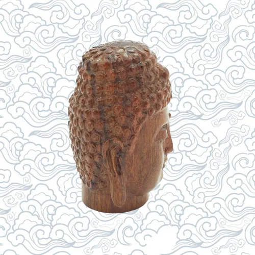 Miniatura 3 de Estatua de cabeza de Shakyamuni de Buda sonriente meditante, hecha a mano, de madera, anhelada a mano, decoración de buena suerte, regalo