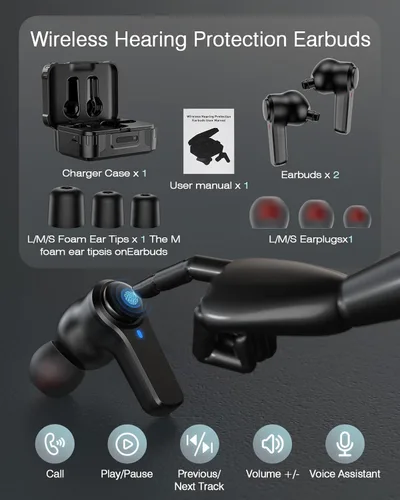 Miniatura 6 de Qozybuds Auriculares Bluetooth 5.4 para el lugar de trabajo, protección auditiva SNR de 29 dB, 70 horas de reproducción, protección para los oídos