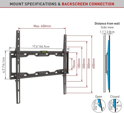 Miniatura 4 de Barkan Soporte de pared para TV, fijo de 19 a 65 pulgadas, soporte de pantalla plana/curva, soporta hasta 110 libras, bloqueo automático patentado