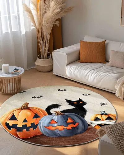 Miniatura 5 de Alfombra redonda de Halloween de 3 pies, lavable para interiores y exteriores, para dormitorio, cocina, sala de estar, área y alfombra, alfombra