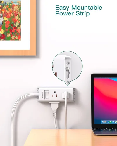 Miniatura 5 de Cable de extensión plano de 10 pies - Addtam Tira de alimentación de enchufe plano con 6 tomas extensor, sin protector de sobretensiones para barco