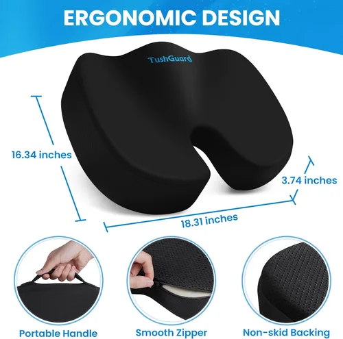Miniatura 2 de Cojín de asiento TushGuard para silla de oficina de espuma viscoelástica antideslizante para la espalda, almohada de alivio para silla, almohada