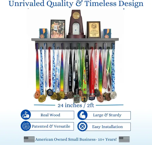 Miniatura 6 de MedalAwardsRack Estante de exhibición de medallas y soporte para trofeos Premier para gimnasia, fútbol, baloncesto, fútbol americano y más – 2 pies