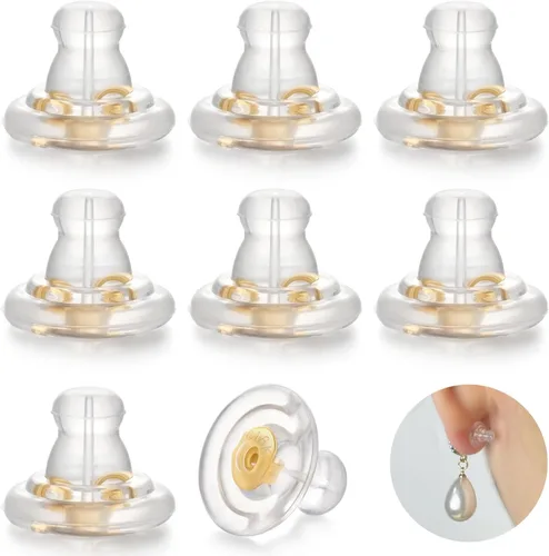 Miniatura 15 de Respaldos de Aretes de Oro de 18K con Cierre Seguro para Pendientes, Respaldos de Silicona de Repuesto para Pendientes/Orejas Caídas, Respaldos