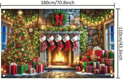 Miniatura 2 de Cartel de Feliz Navidad de 71 x 43 pulgadas, caja de regalo, adorno de árbol, decoración de fondo de fotografía para fiestas de invierno
