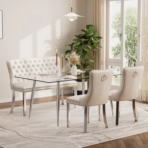 Miniatura 140 de Baysitone Juego de mesa de comedor de vidrio de 51 pulgadas para 4, juego de 5 piezas moderno de comedor, mesa de cocina rectangular de vidrio con 4