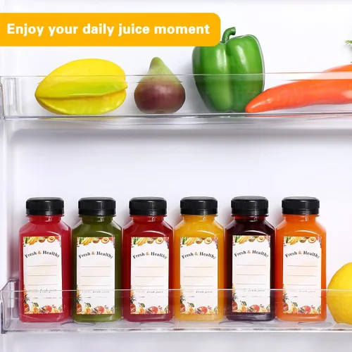Miniatura 5 de Moretoes 12 botellas de plástico para jugo de 8 onzas con tapas, botellas de agua reutilizables vacías transparentes, recipientes desechables
