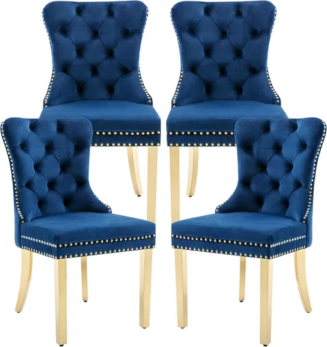 Miniatura 27 de Juego de 2 Sillas de Comedor, Sillas de Terciopelo Acolchado con Patas Modernas de Acero Inoxidable, Ribete de Remaches con Anilla Metálica