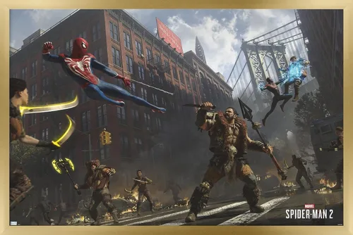 Miniatura 14 de Trends International Marvel's Spider-Man 2 - Póster de pared de lucha callejera con Kraven, 14.72 x 22.37 pulgadas, versión enmarcada en negro