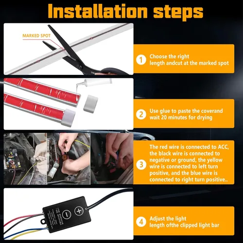 Miniatura 5 de Tira de luz flexible para capó de automóvil, luces LED dinámicas de circulación diurna de 70 pulgadas, luces intermitentes secuenciales blancas