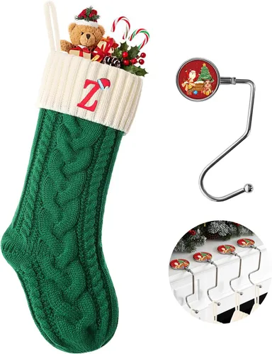 Miniatura 150 de Botas de Navidad personalizadas, iniciales personalizadas, 18 pulgadas, botas de Navidad tejidas con letras para colgar en la chimenea, botas de Rojo