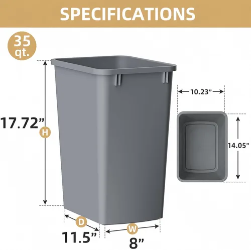 Miniatura 5 de ROOMTEC Cubo de Basura de Cocina de 35QT, Cubo de Basura Ligero y Resistente de Líneas Finas, Papeleras para Oficina, Espacio de Trabajo, Cocina