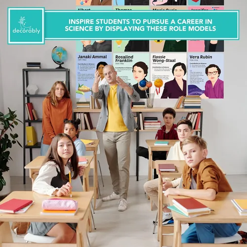 Miniatura 9 de Decorably 12 carteles de científicos famosos para aula, 11 x 14 pulgadas, decoración de aprendizaje laminado mate, pasillos de la escuela media