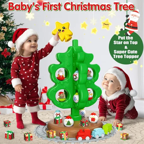 Miniatura 2 de maysida Árbol de Navidad Mini para Bebés, Juguetes Educativos de Plástico Coloridos, Marionetas de Dedo de Muñeco de Nieve/Alce/Papá Noel para Niños