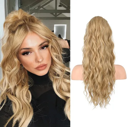Miniatura 18 de FLUFYMOOZ Extensión de Cola de Caballo, Extensiones de Cabello de Cola de Caballo con Cordón de 26 Pulgadas para Mujeres, Postizo de Cabello