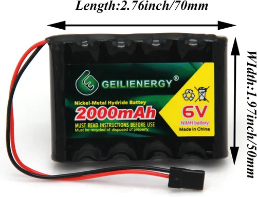 Miniatura 3 de Paquete de 2 baterías NiMH RX de 6 V 2000 mAh recargables con conector Hitec para aviones RC y robot para caminar