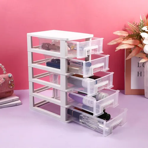 Miniatura 2 de Healeved Organizador de almacenamiento de escritorio de 5 cajones de plástico transparente pequeño cajón unidad de almacenamiento de escritorio
