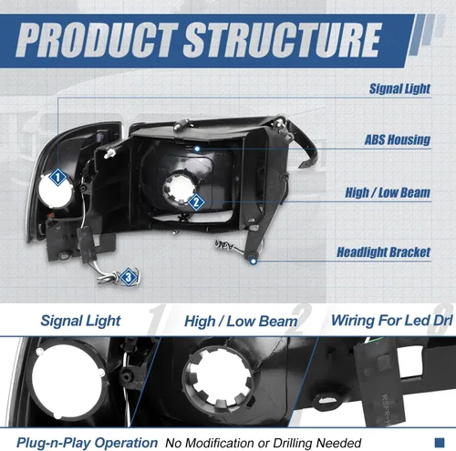 Miniatura 7 de Auto Dynasty Conjunto de Faros LED DRL Compatible con Dodge Ram 1500 2500 3500 de 1994-2002, 4 Piezas Faros Halógenos de Repuesto con Doble Luz