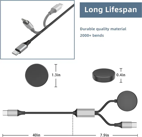 Miniatura 6 de Cable de carga USB C 2 en 1 para Samsung Galaxy Watch 8/8 Classic/7/FE/Ultra/6/6 Classic/5/5 Pro/4/4 classic/3/Active 2/Active y Galaxy