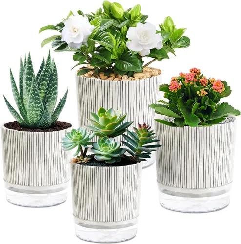 Miniatura 18 de Macetas de riego automático para plantas de interior, macetas, maceta de riego automático, 2 piezas de 4 + 5.3 pulgadas, rayas negras