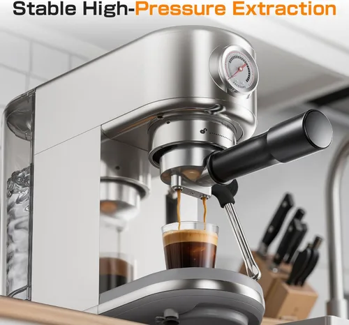 Miniatura 5 de Atatix Máquina de Café Espresso Mejorada, Cafetera Espresso Compacta de 20 Bares con Espumador de Leche, Cafetera de Acero Inoxidable con Tanque