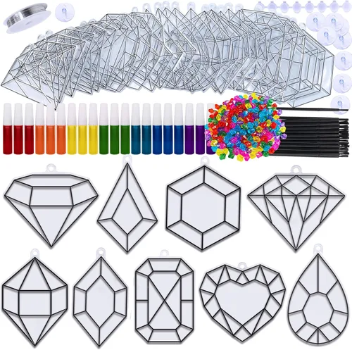 Miniatura 5 de Winlyn 27 juegos de adornos de atrapasoles con joyas, decoración de pintura para ventanas, kits de manualidades, atrapasoles de joyas para niños