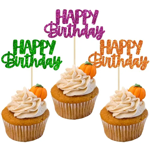 Miniatura 10 de Gyufise 24 piezas Adornos para pastel de cumpleaños con púas brillantes para magdalenas, para celebrar la decoración de pastel de fiesta temática