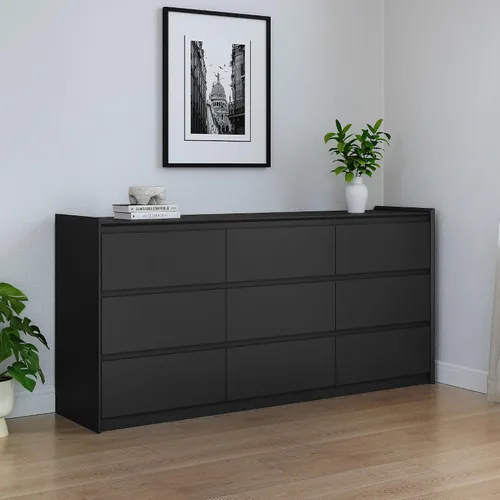 Miniatura 2 de Cómoda extra ancha de 9 cajones para dormitorio, cómoda de madera moderna, armario de almacenamiento resistente sin asas con kit antipuntas, mesa