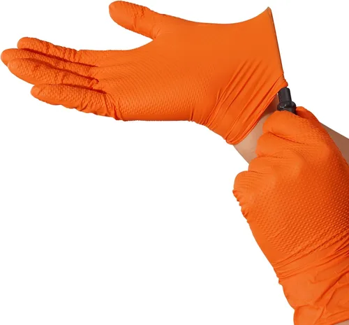 Miniatura 8 de Industrial Nitrile Gloves – Heavy Duty Latex & Powder Free Disposable Gloves with Diamond Texture Naranja