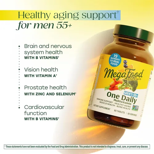 Miniatura 4 de MegaFood Multivitamin para Hombres 55+ Un Multivitamínico Diario para Hombres, B12 Metilado, Vitamina D3, C y Zinc - Envejecimiento Saludable, Salud