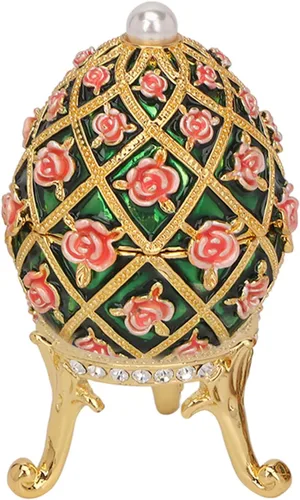 Pilipane Metal Trinket Box Jewelry Storage Box Egg Shaped Flower Relief Design Vintage Exquisite Zinc Alloy Rhinestone Enamel Decor Gift for Women