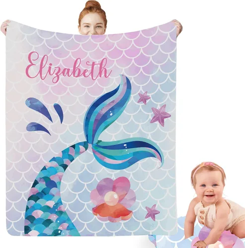 Miniatura 9 de Regalos de sirena para niñas africanas, manta de bebé personalizada con nombre para bebés recién nacidos, manta personalizada para niñas negras