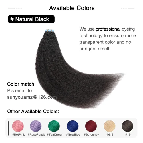 Miniatura 3 de SUYYA Extensiones de Cabello Humano Rizado Liso con Cinta, Color Negro Natural, Extensiones de Cabello con Cinta, Cabello Humano Rizado Liso, 12